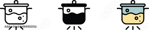 pot cooking icon trio boiling pot lid steam ui symbol vector