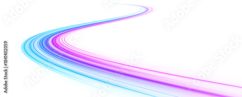 Neon sparkle and glowing wave combine in a fast-flowing light pattern. Abstract design with energy, blur and cyber motion.