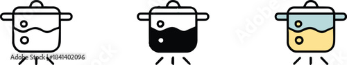 pot icon set three cooking pot icons boiling steam vector