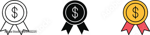 award ribbon financial reward symbol outline solid and color