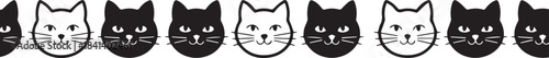 cat silhouette repeat border pattern black white vector seamless art