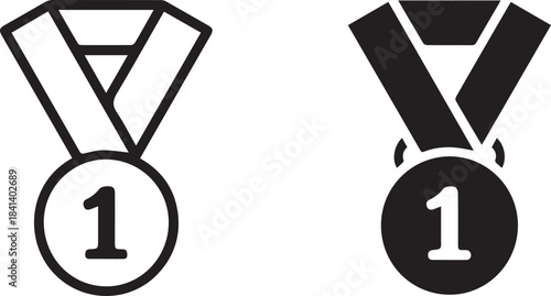 medal vector first place medallion icon outline solid badge set