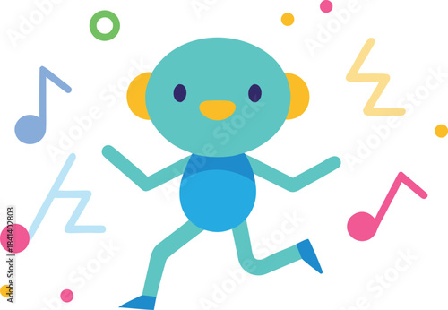 Cute cartoon dancer animated character grooving to music vector illustration