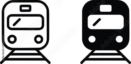 train icon pair outline and solid front view transit symbol