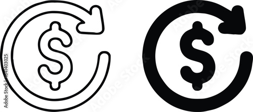refund logo dollar sign circular arrow exchange and return icon set