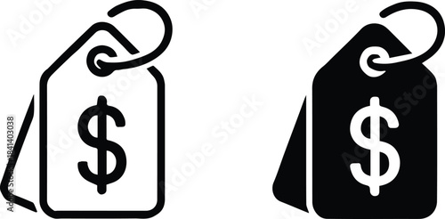 price tag icon with dollar sign overlapping tags commerce symbol