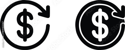 refund vector dollar sign circular arrow outline and solid icon set