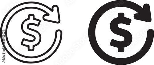refund symbol dollar sign in circular arrow vector ui button set