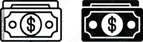 money currency symbol stack of bills outline and solid vector