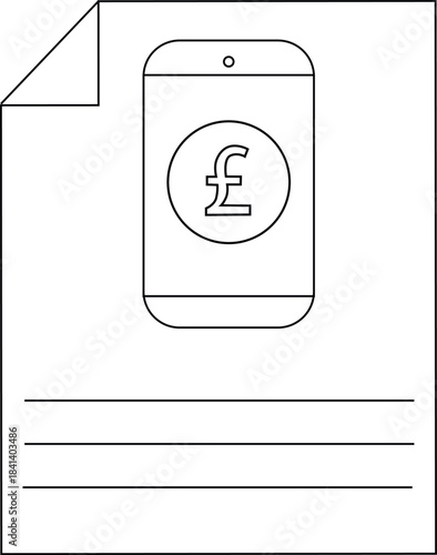 Mobile payment icon with British pound symbol on paper sheet, digital finance concept.