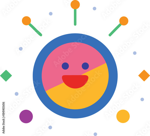 Vibrant circular music icon with abstract ripples and playful face