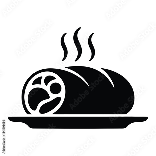 Burrito on a plate with steam Vector, Silhouette, Illustration