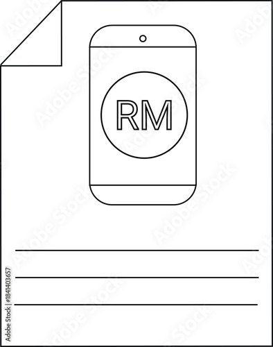 Mobile phone with RM logo on a notepad for branding and communication concepts.