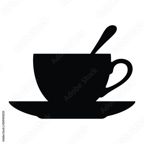 Cup on saucer with spoon Vector, Silhouette, Illustration