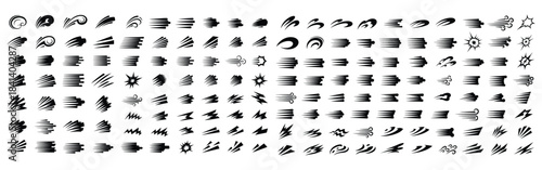 Collection of black and white speed lines motion blur comic book effects and abstract graphic elements