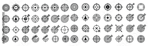 Collection of black and white target and crosshair icons representing goals accuracy focus and selection in design