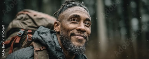 Wallpaper Mural Smiling man with backpack outdoors, feeling happy and hopeful during travel Torontodigital.ca