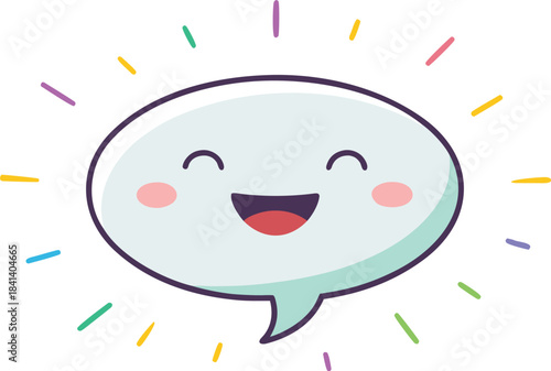 Friendly chat bubble vector illustration with happy grin and blushing cheeks scalable eps icon