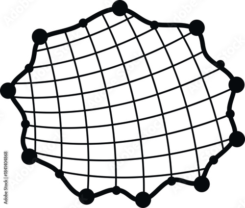 Fishing net vector illustration with a black line on a white background