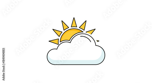 Cheerful sun partially obscured by a fluffy cloud on a serene day illustration