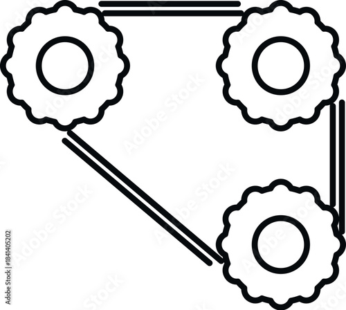 Three cogwheels connected by a belt operating a mechanical system