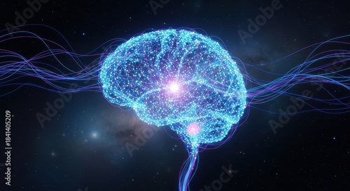 Glowing digital brain with neural network connections