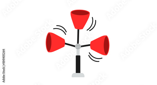 Vibrant red cup anemometer illustration indicating air movement for weather analysis and wind
