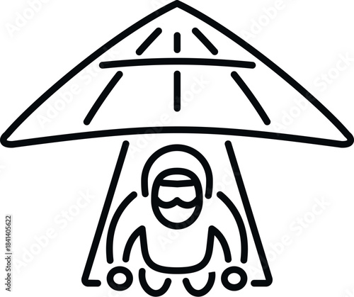 Pilot in a hang glider flying, line art illustration representing adventure and freedom