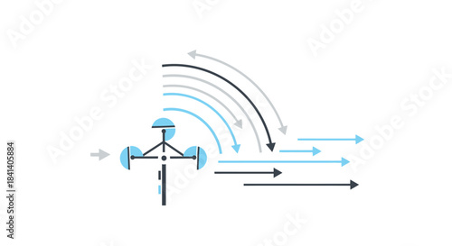 Abstract representation of wind direction measurement with a vane anemometer illustration