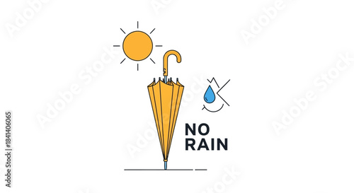 Minimalist weather forecast illustration featuring sunlight and a closed umbrella for dry days