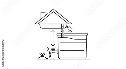 Rainwater harvesting system illustration demonstrating sustainable water management at home