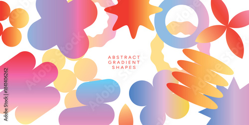 Abstract Gradient vector Shapes with Colorful Fluid Circles, Stars, Petals and Soft Geometric Forms. Futuristic Mesh Design Elements for Poster, Background or Digital Art compositions.