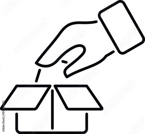 Hand dropping object into a shipping box, representing delivery or unboxing