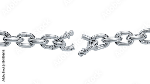 Vector illustration of a thick metal chain snapping in the middle isolated on a white background