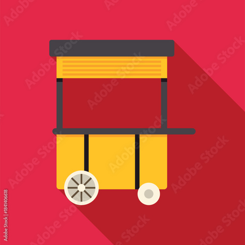 Street food cart with wheels and a serving counter against a red background