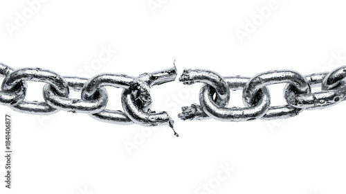 Vector illustration of a thick metal chain snapping in the middle isolated on a white background