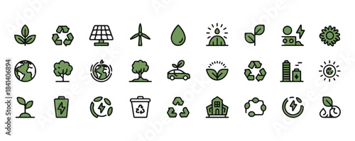 Ecology, Nature, Environment and Sustainable Energy Color Line Icon Set