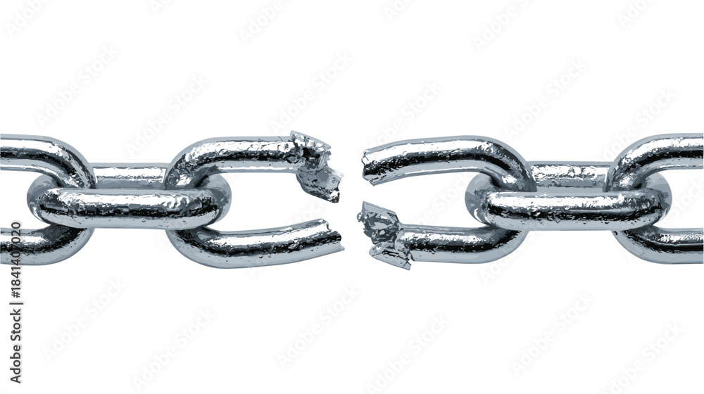 Fototapeta premium Vector illustration of a thick metal chain snapping in the middle isolated on a white background