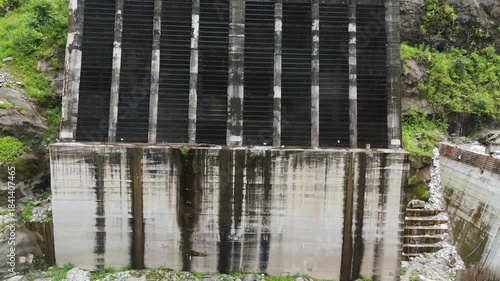 Major Infrastructure Development in South Asia: Aerial Video of Arun III Hydro Dam Construction Site Showing Concrete Structures and Excavation Works in Nepal