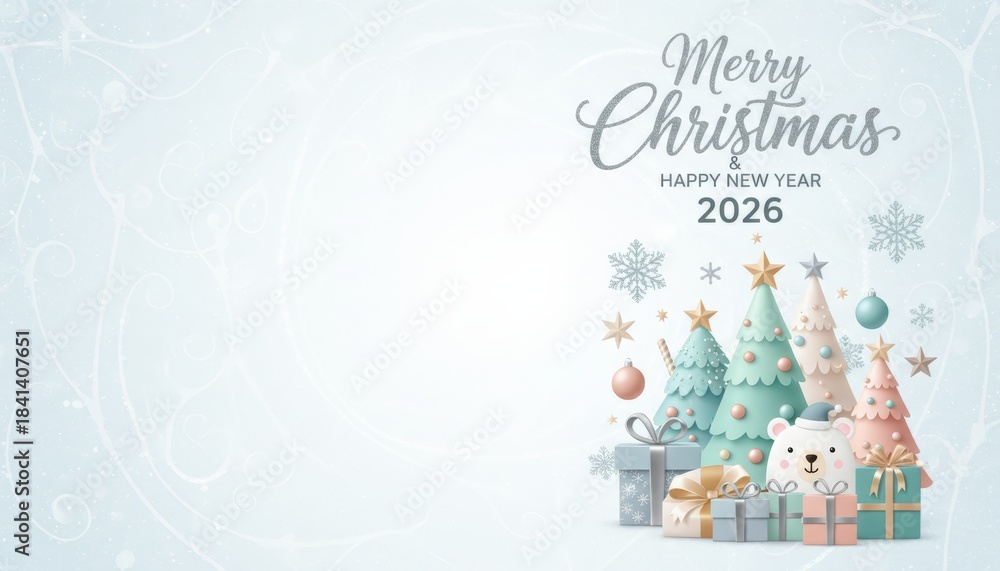 Fototapeta premium Festive holiday greetings winter wonderland digital artwork christmas theme cheerful atmosphere whimsical viewpoint seasonal celebration for 2026