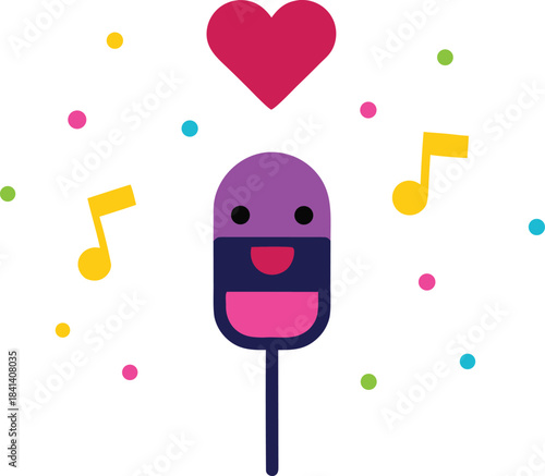Singing microphone emoji with hearts and music notes vector illustration eps
