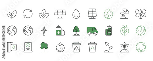 Ecology, Nature, Environment and Sustainable Energy Color Line Icon Set