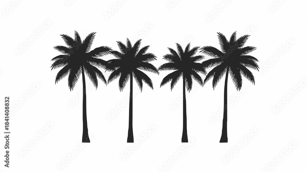 Obraz premium 4 Palm Trees Silhouette Image: Elegant Black and White Minimalist Artwork for Design Projects