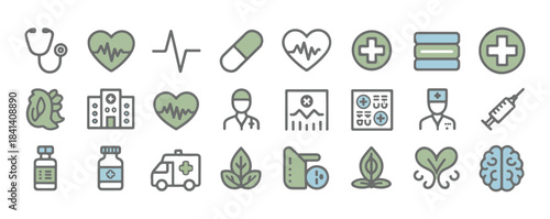Medical, Healthcare, Hospital and Wellness Color Line Icon Set