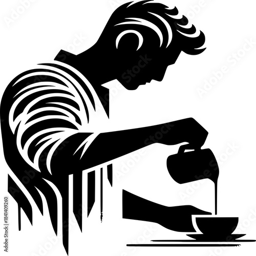 Vector illustration of an eagle and a man in a bold black silhouette design