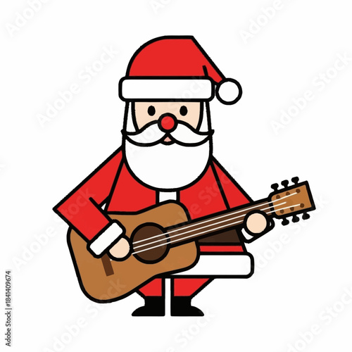 Santa Claus Playing Guitar Festive Christmas Character.