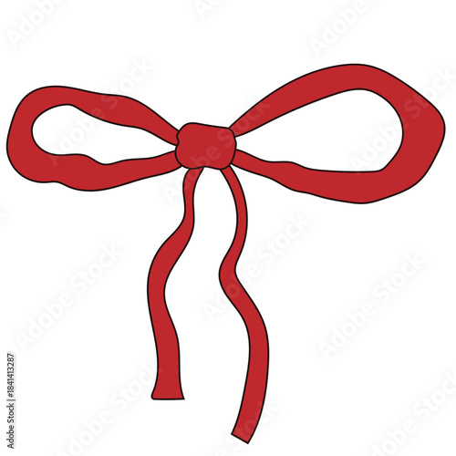Red Bow Ribbon Icon. Bright Christmas Holiday Package Decoration Element Isolated Symbol. 
