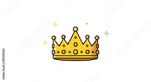 A golden crown sparkles with a regal glow signifying royalty and power. Crown illustration.