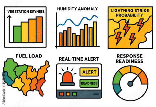Wildfire risk assessment tools with vegetation, humidity, and lightning analysis