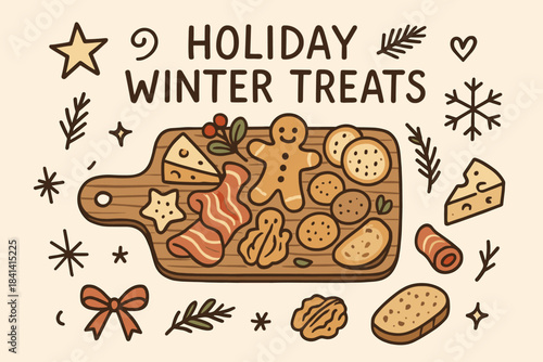 Winter Treats Illustration. Holiday winter treats. Hand-drawn doodle illustration of Holiday winter treats.